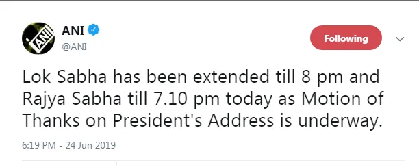 PARLIAMENT WORKING TIME EXTEND